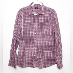 UNTUCKit Men's Azienda Slim Fit Button Front Shirt Navy/Pink Plaid Cotton Large